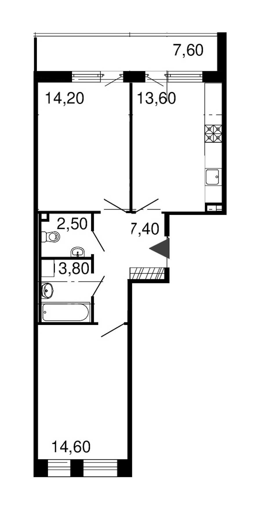 Двухкомнатная квартира в : площадь 56.1 м2 , этаж: 2 – купить в Санкт-Петербурге
